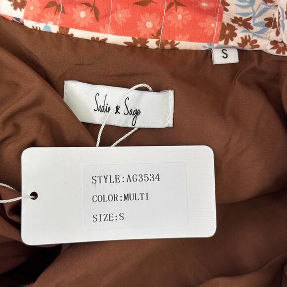 Sadie Sage Jacket Women Small Floral Patchwork Quilted Crop Coat Boho Puffer NEW - Picture 7 of 11